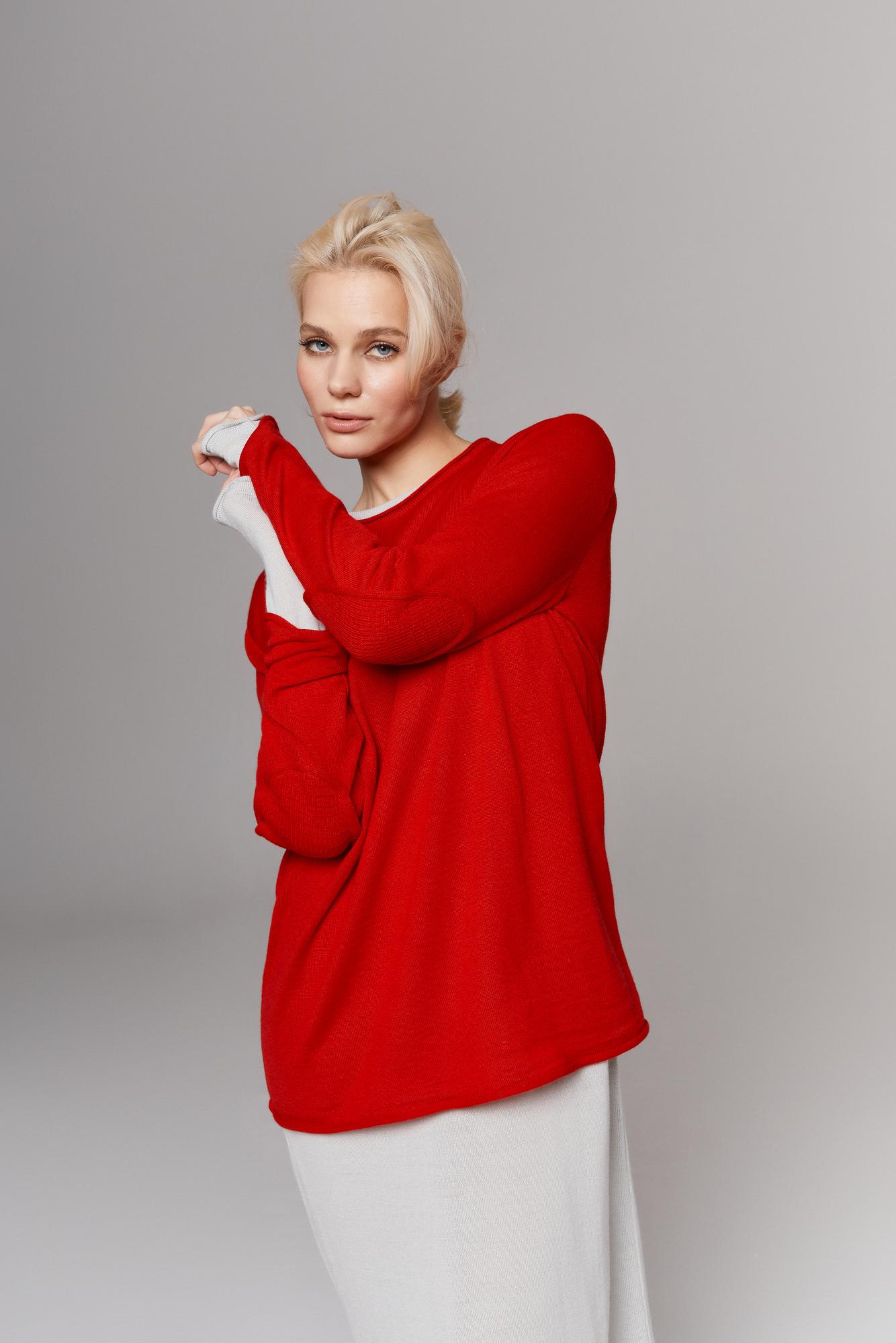 Лонгслив с декором на рукавах, красный