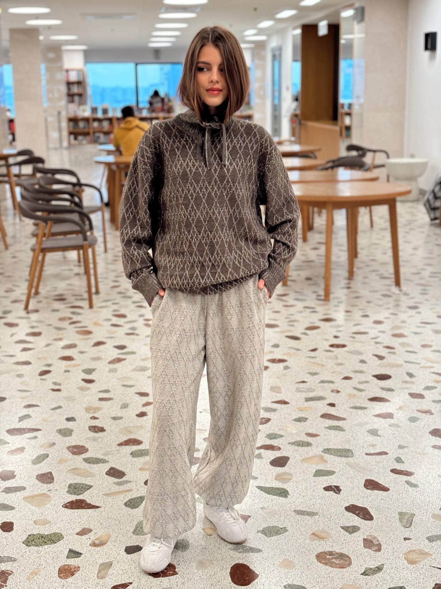 Джоггеры, вязка ромбы, меланж