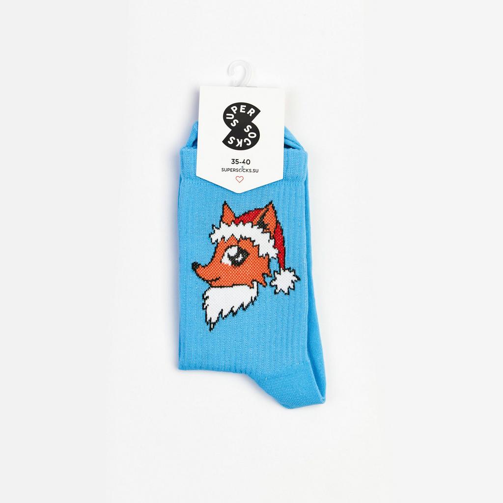 Носки SUPER SOCKS - Новогодняя лиса, голубой