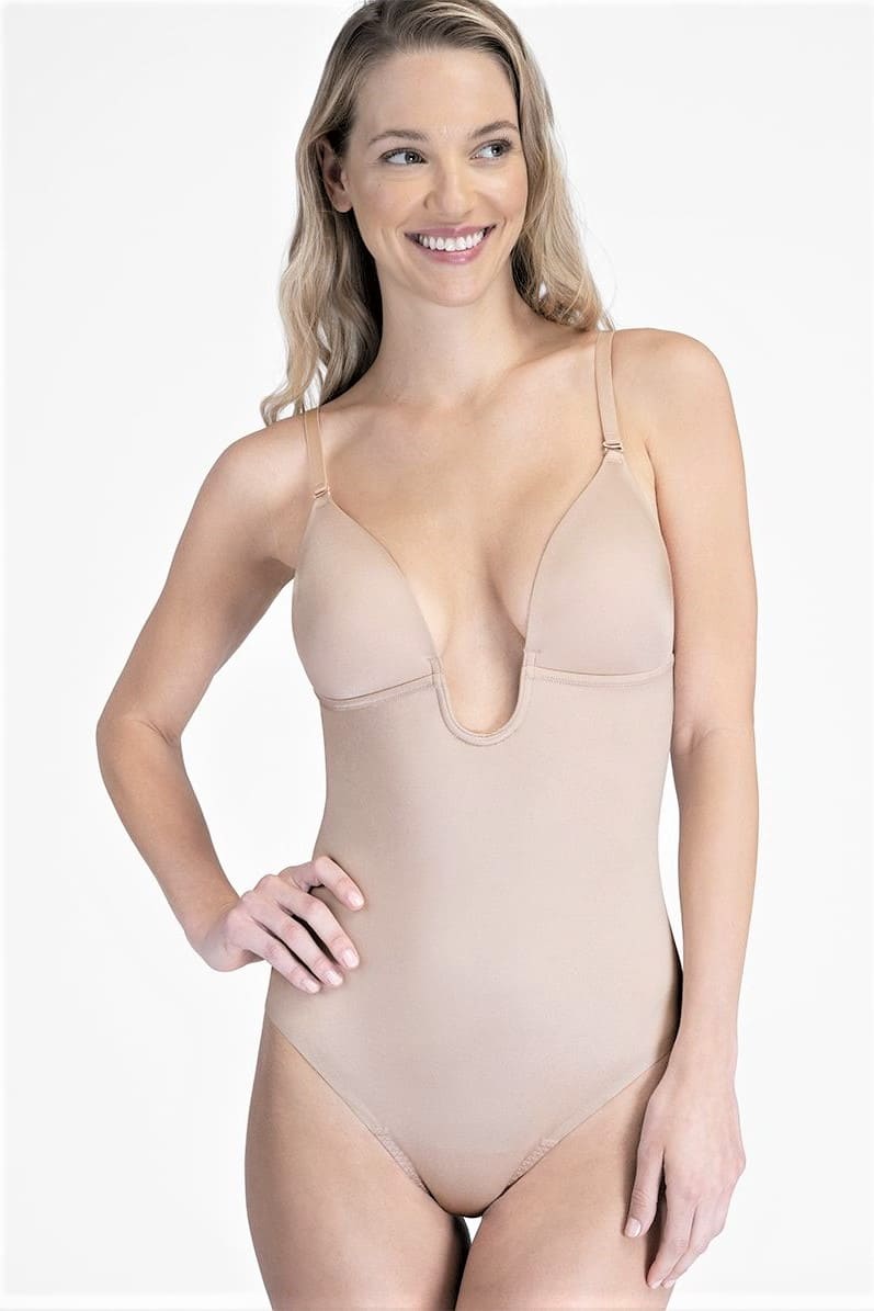 Корректирующее боди с низкой спиной и глубоким декольте SPANX Suit Your Fancy Plunge Low-Back Thong Bodysuit 10206R