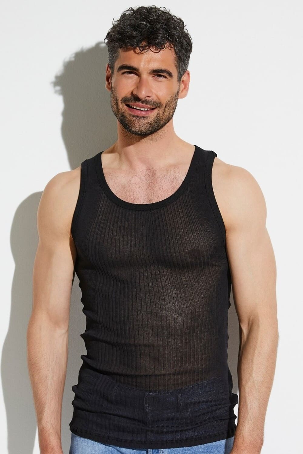 Мужская майка из хлопка в рубчик ришелье Zimmerli 207 1412