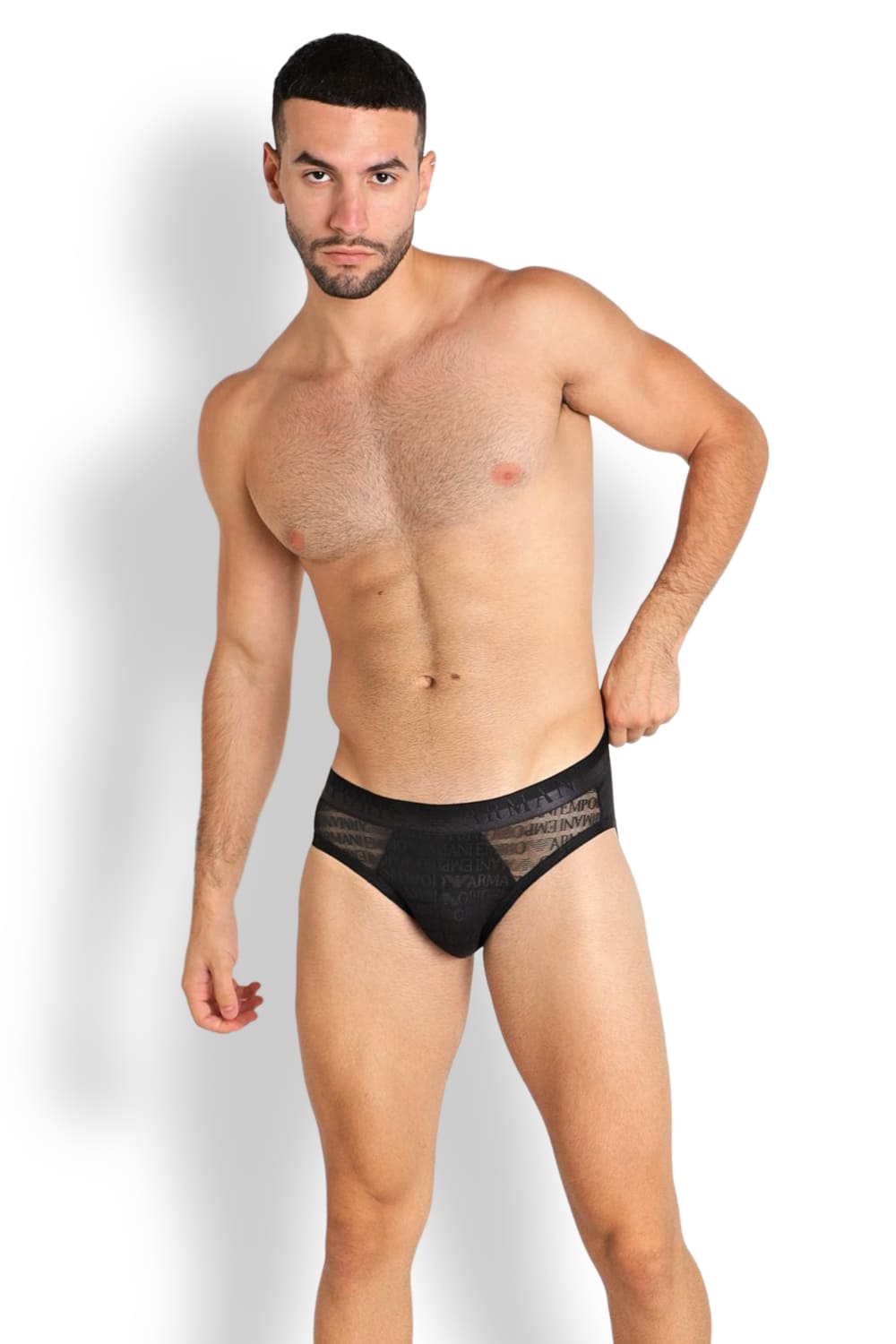 Мужские трусы слипы из жаккардовой сетки с логотипом Emporio Armani 112050 3F527