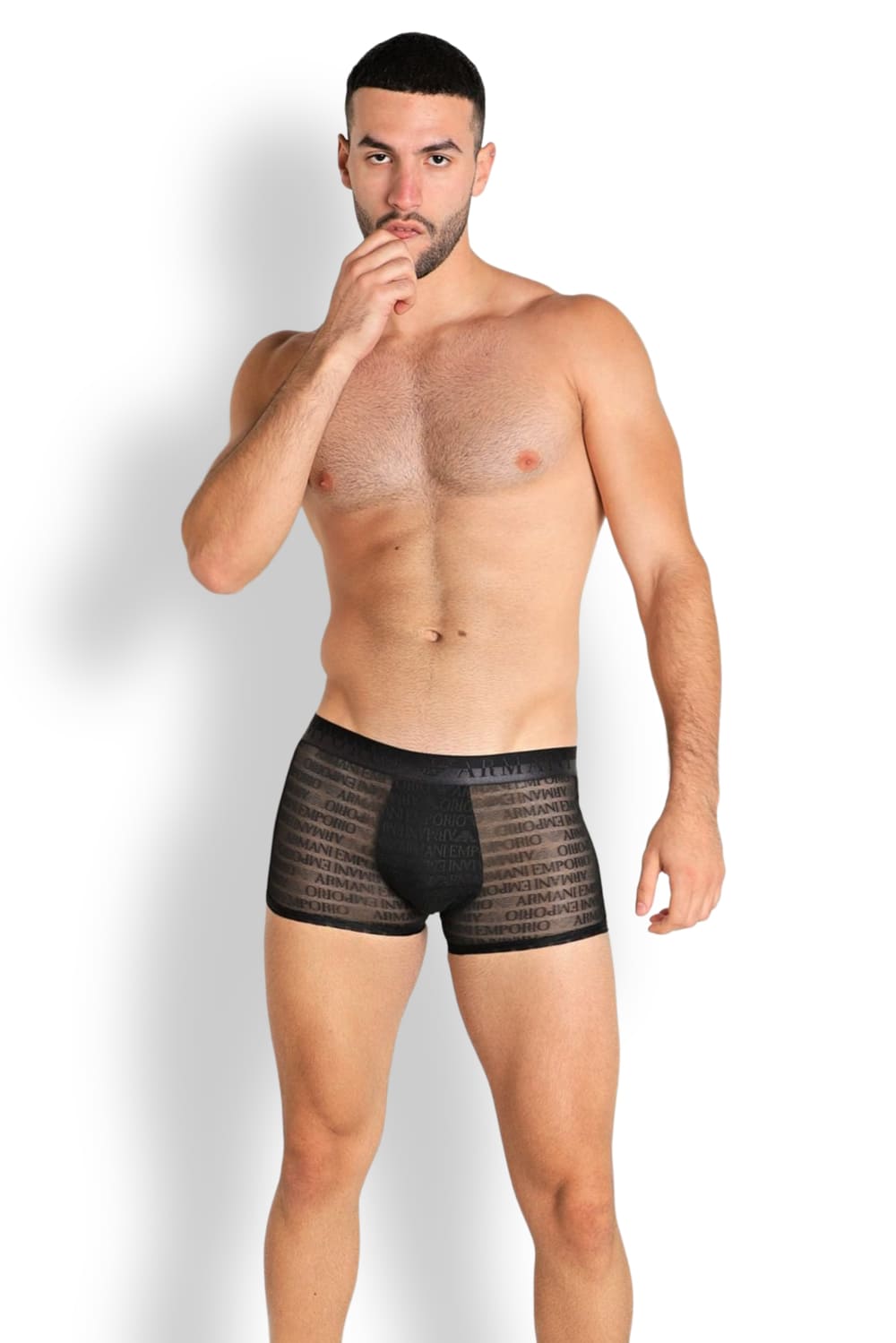 Мужские трусы боксеры из жаккардовой сетки с логотипом Emporio Armani 112051 3F527