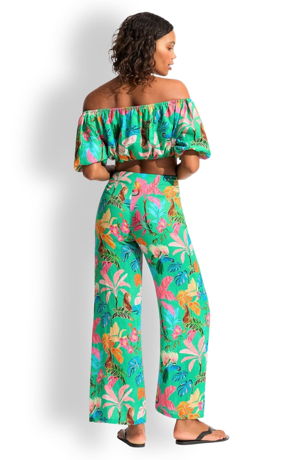 Комплект из льняного топа с открытыми плечами и брюк Seafolly 55128-TO/55126-PA