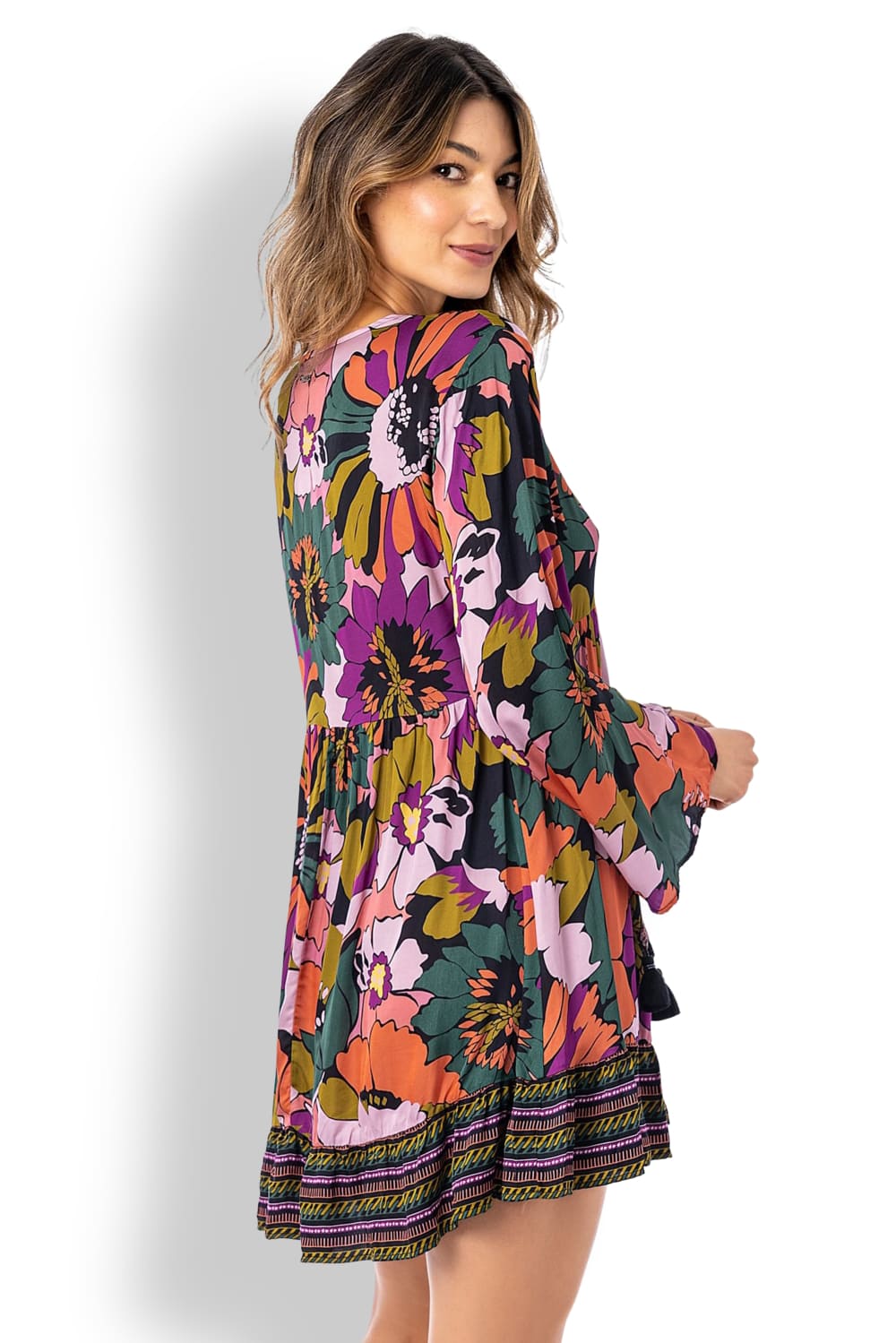 Короткая пляжная туника с длинным рукавом Maaji Retro Floral Logan PT2162CTU001