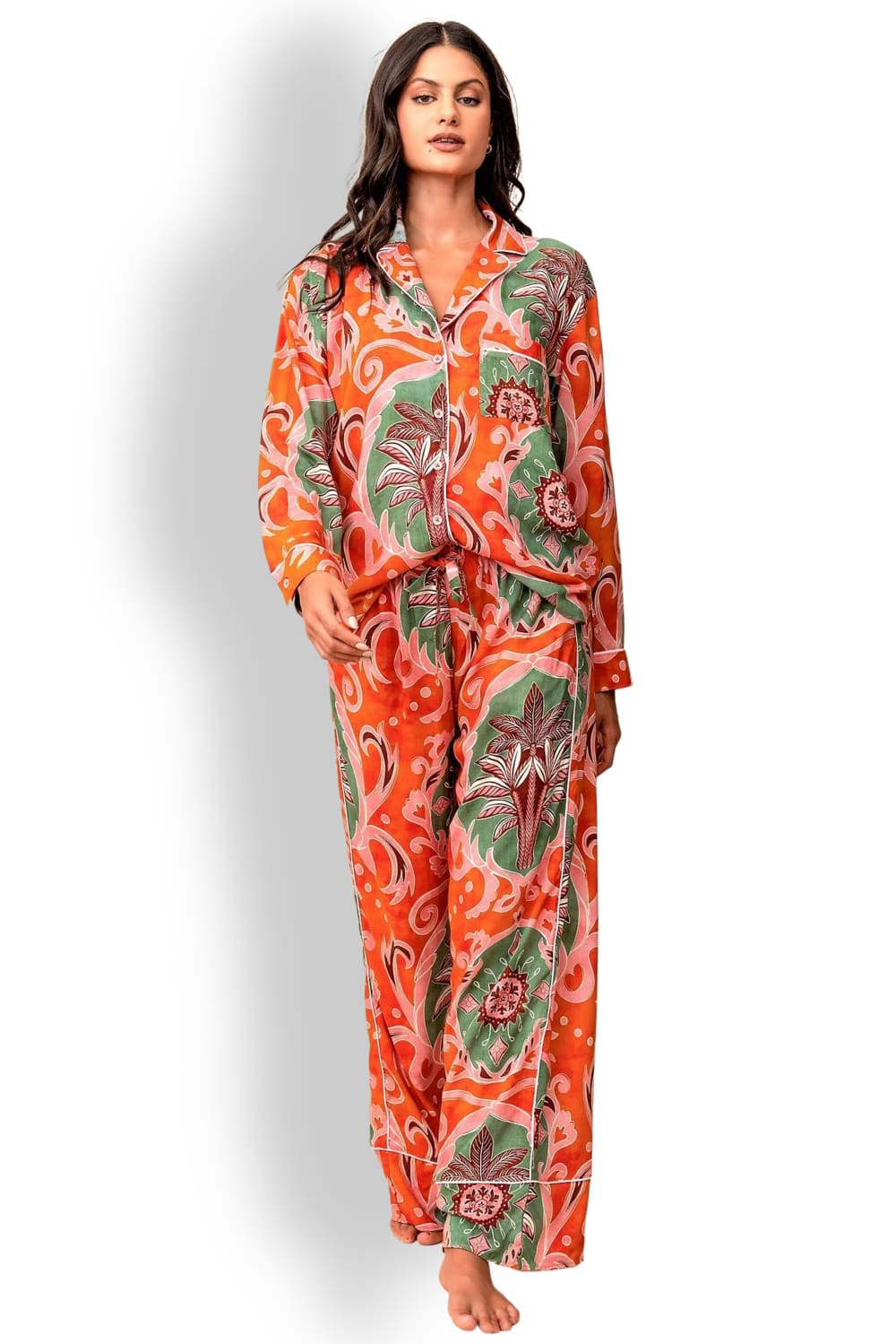 Брючный комплект для отдыха с длинным рукавом Maaji Chili Damask Dandelion PT1014ZPS020