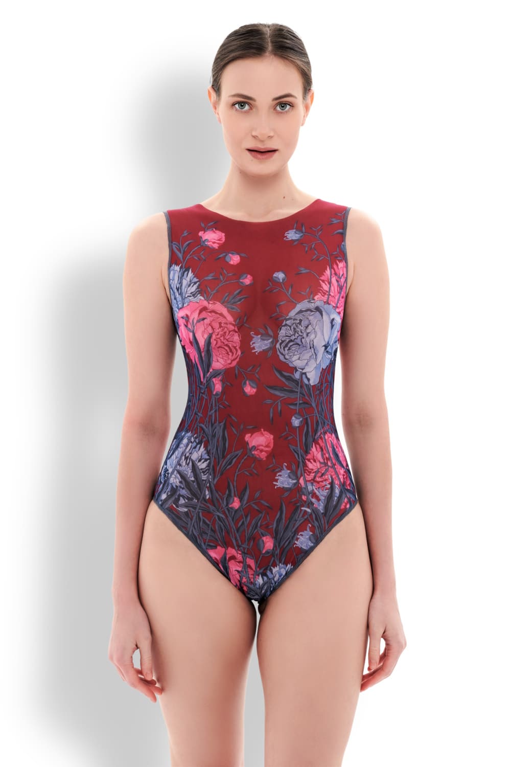 Слитный купальник без рукава Пионы RoDaSoleil
