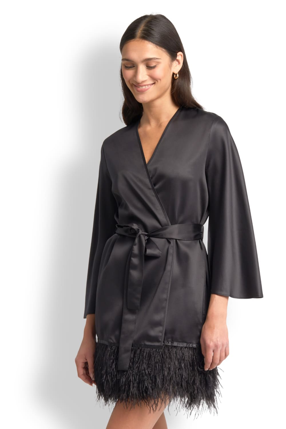 Халат кимоно из шармёза с бахромой Rya Collection Swan 394