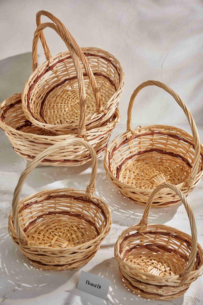 Набор круглых корзин (5 шт.) - Молочные с черной полоской