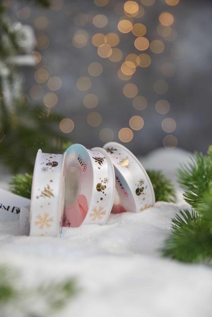 Новогодняя  атласная лента - Белая