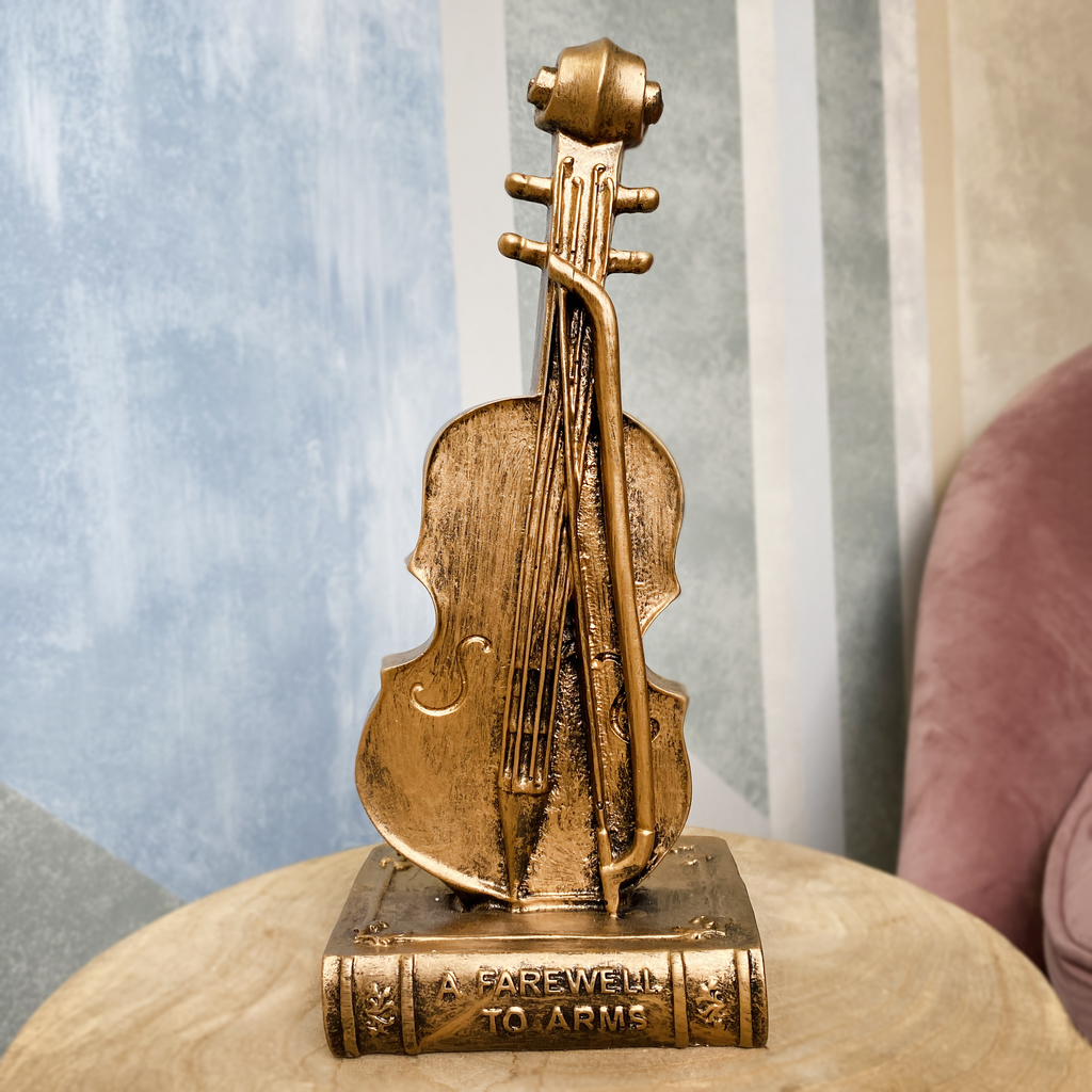 Декор для дома музыкальная статуэтка "Скрипка" на красной книге из искусственного камня в классическом стиле