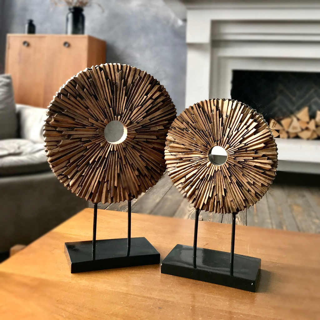 Декор для дома набор из 2х статуэток "Круги" в абстрактном стиле из искусственного камня на подставке в цвете Античное серебро