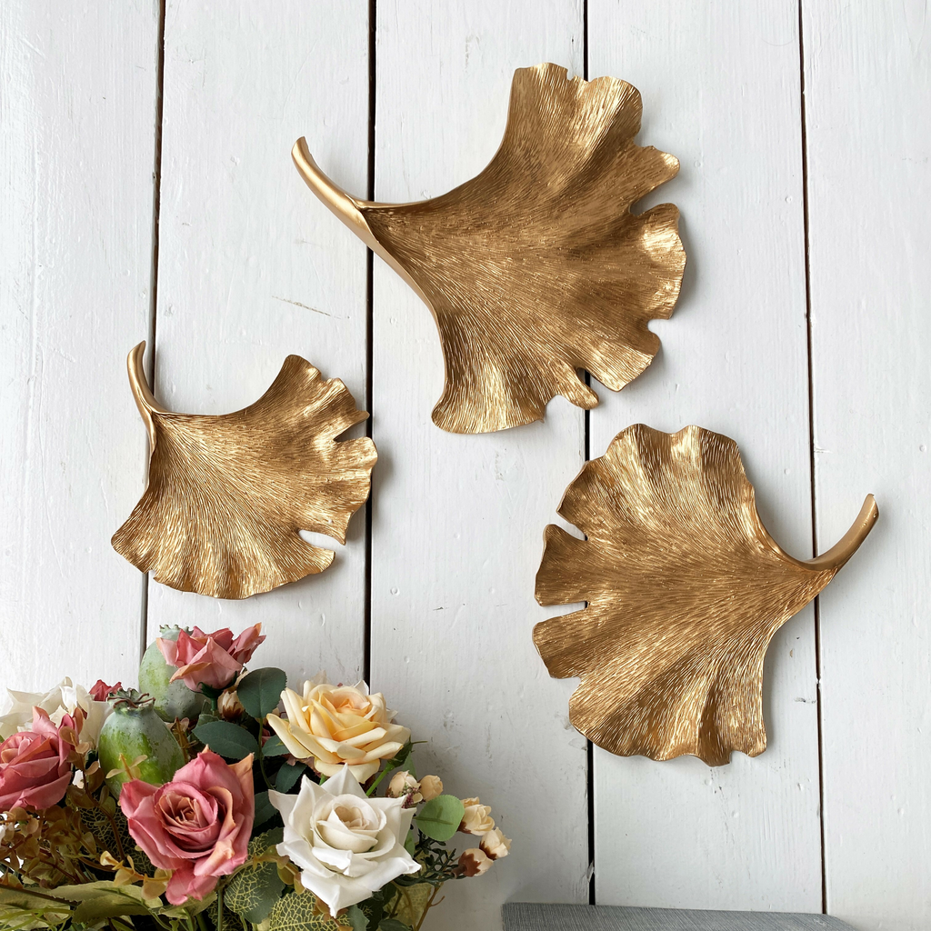 Декор для дома панно набор настенных элементов "Листья" из искусственного камня в цвете "Золото"
