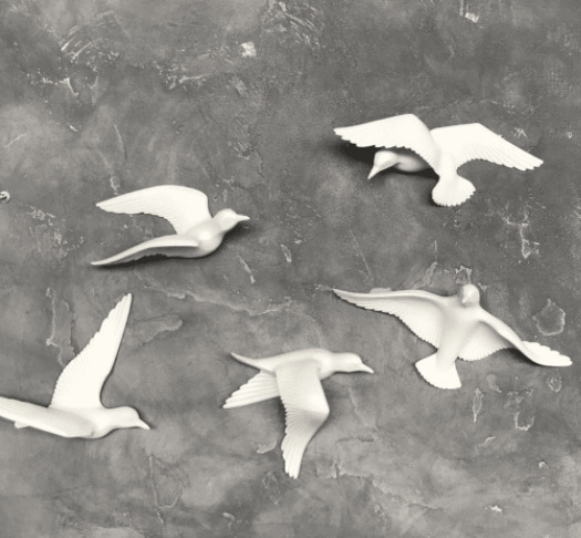 Декор для дома набор настенных птичек "Чайки" из искусственного камня в цвете Серебро