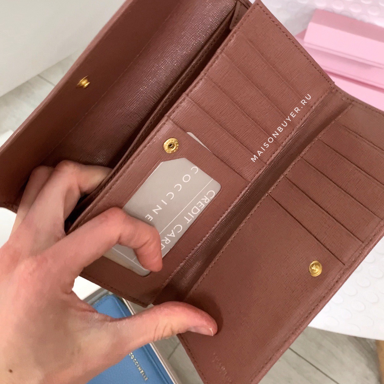 большой кошелек с двойным разворотом Coccinelle сафьянно цвет terra WL0041G