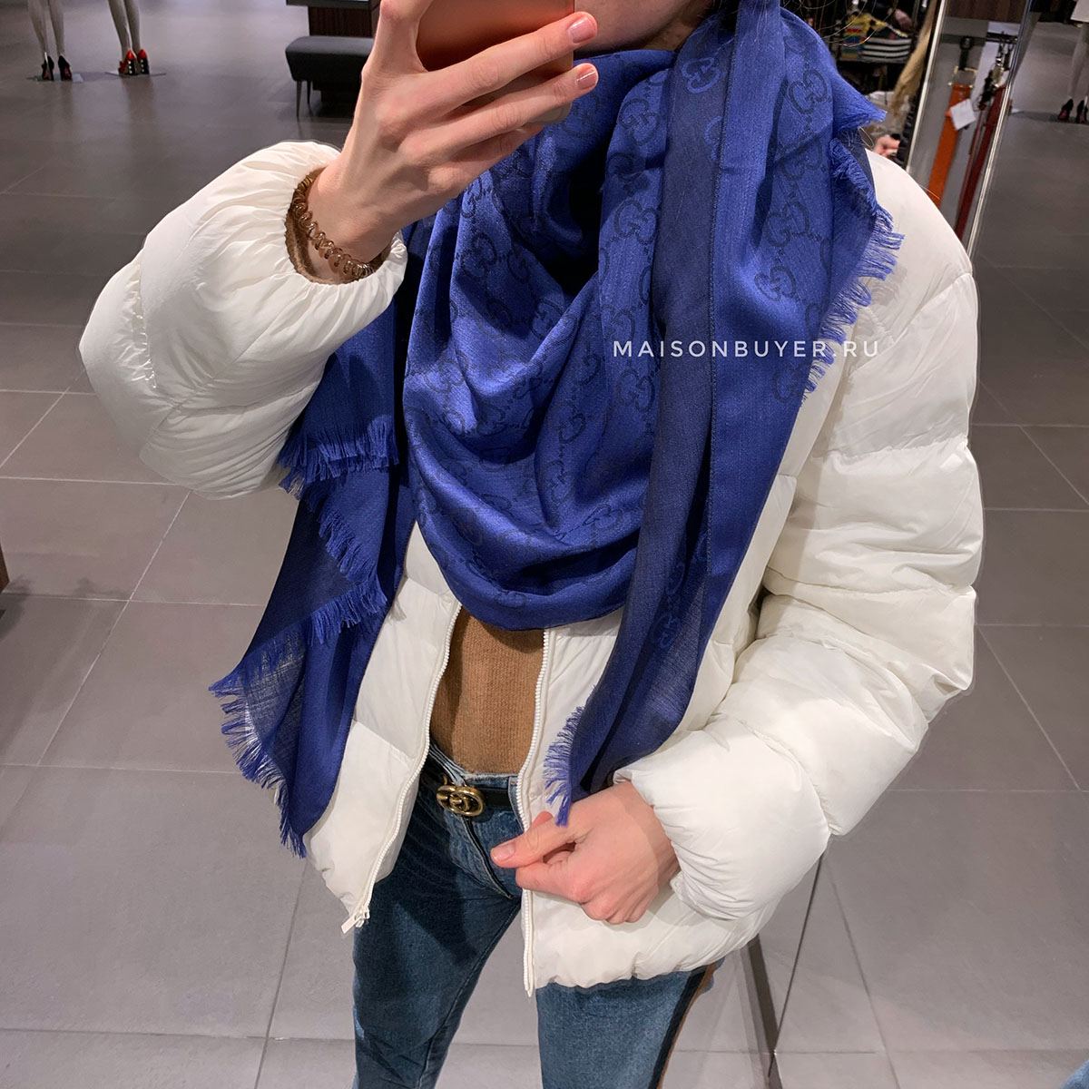 шаль Gucci шерсть с шелком 70 x 200 cobalt blue / ярко-синий  SH70x200.07