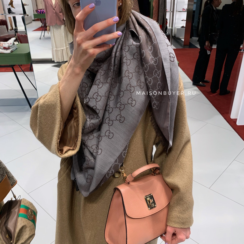 шаль Gucci шерсть с шелком 70 x 200 chocolate + pearl grey / шоколад + жемчужно-серый SH70x200.05