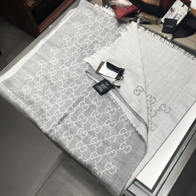 шаль Gucci шерсть с шелком 70 x 200 light grey / светло-серый SH70x200.02