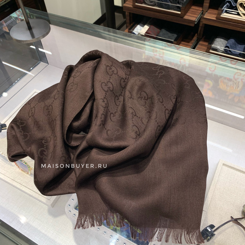 шаль Gucci шерсть с шелком 70 x 200 dark chocolate / темный шоколад SH70x200.09