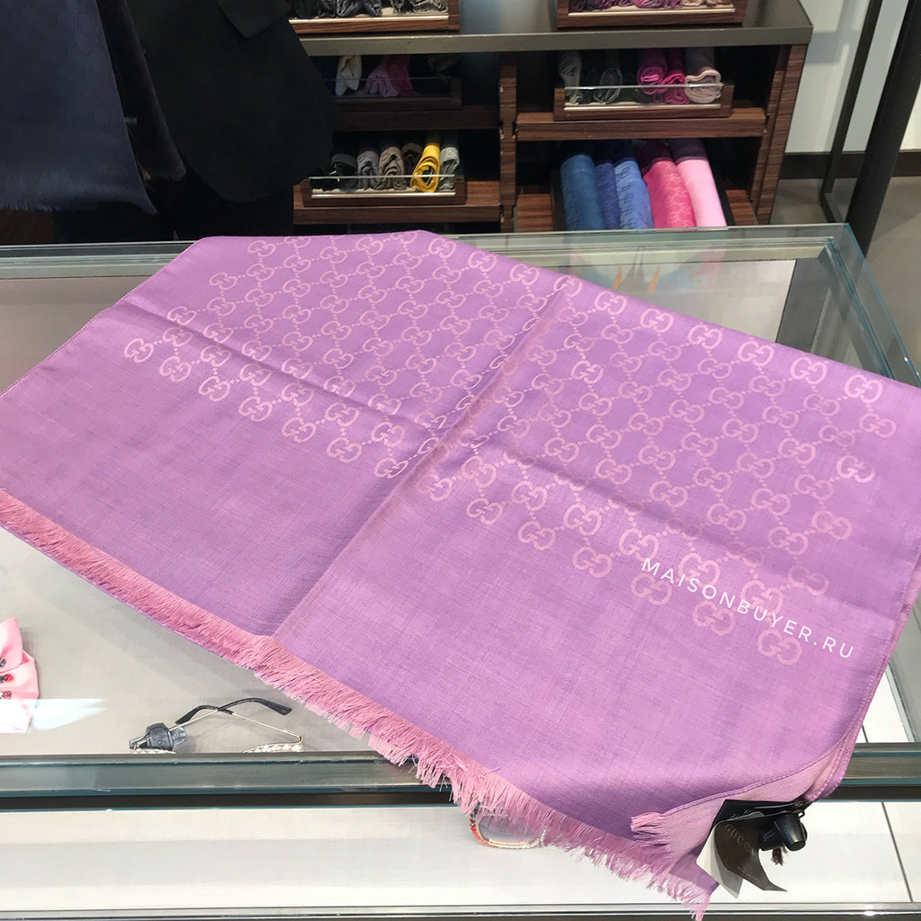 шаль Gucci шерсть с шелком 70 x 200 lilac / лиловый SH70x200.11