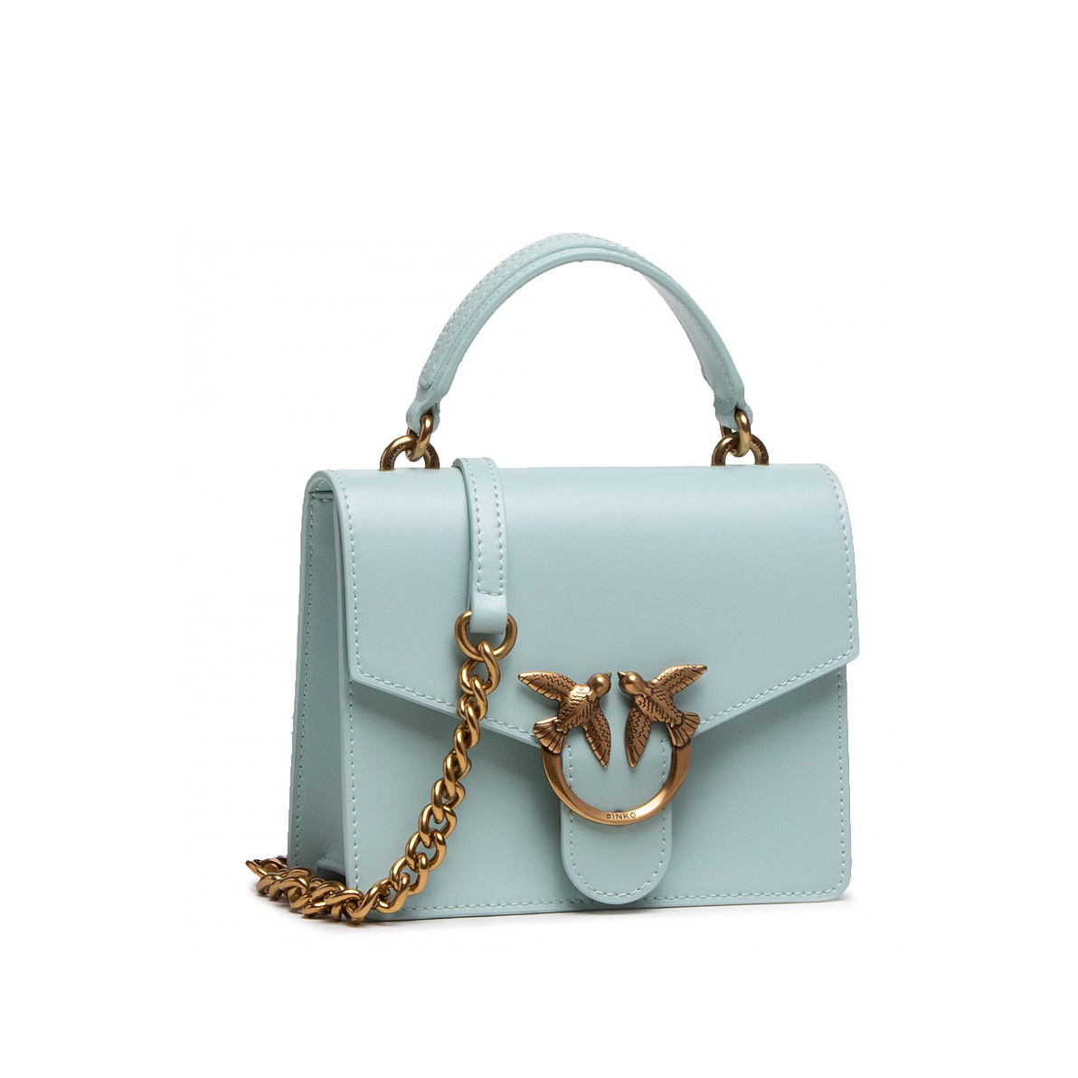 сумка PINKO LOVE MINI TOP HANDLE SIMPLY SS21 цвет VERDE SALVIA ANTIQUE GOLD / мятный HBLOVETOP03M