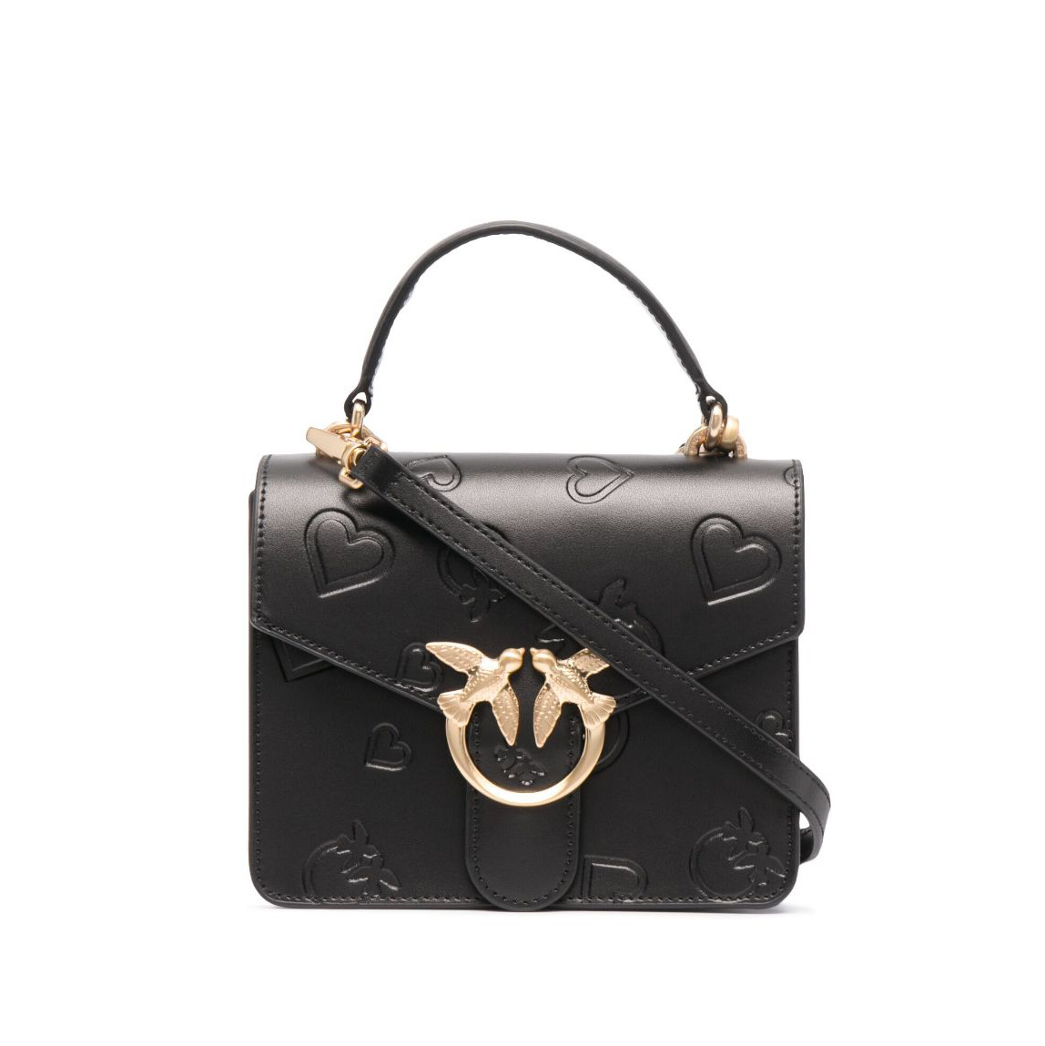 сумка PINKO LOVE MINI TOP HANDLE SIMPLY SS21 цвет NERO LIMOUSINE ANTIQUE GOLD / черный HBLOVETOP04S