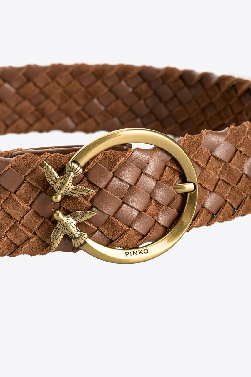 ремень PINKO BRAIDED SUEDE LOVE BIRDS BELT Cognac BLBRAIDED01