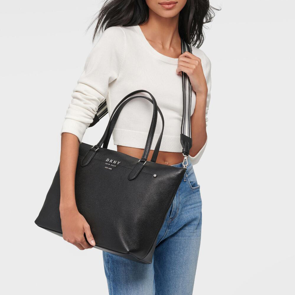 сумка DKNY THOMPSON TOTE WITH WEBBING STRAP SS21 Black/Silver / Черный HBTHOMPSON01T