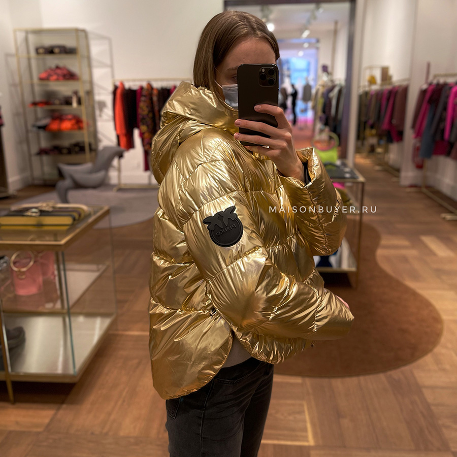 пуховик PINKO MIRROR-EFFECT DOWN JACKET AW’21/22 цвет pale gold / золото PINKOPUFFER08