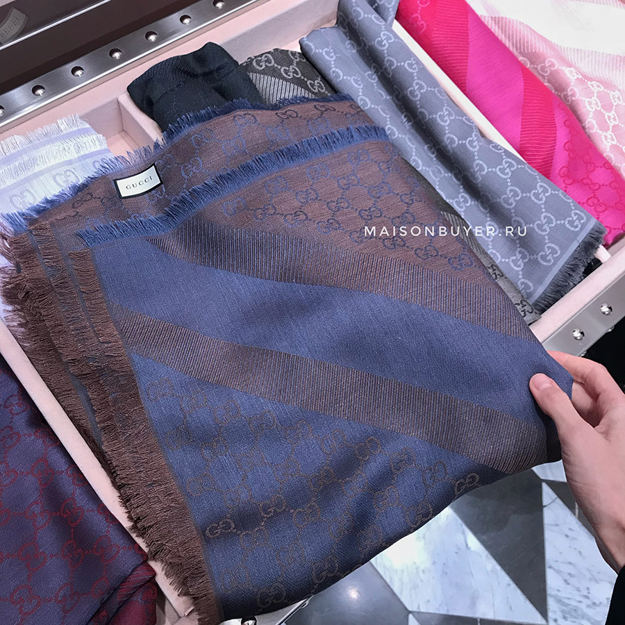 шаль GUCCI WOOL + SILK 140х140 navy bronze SH140x140.07