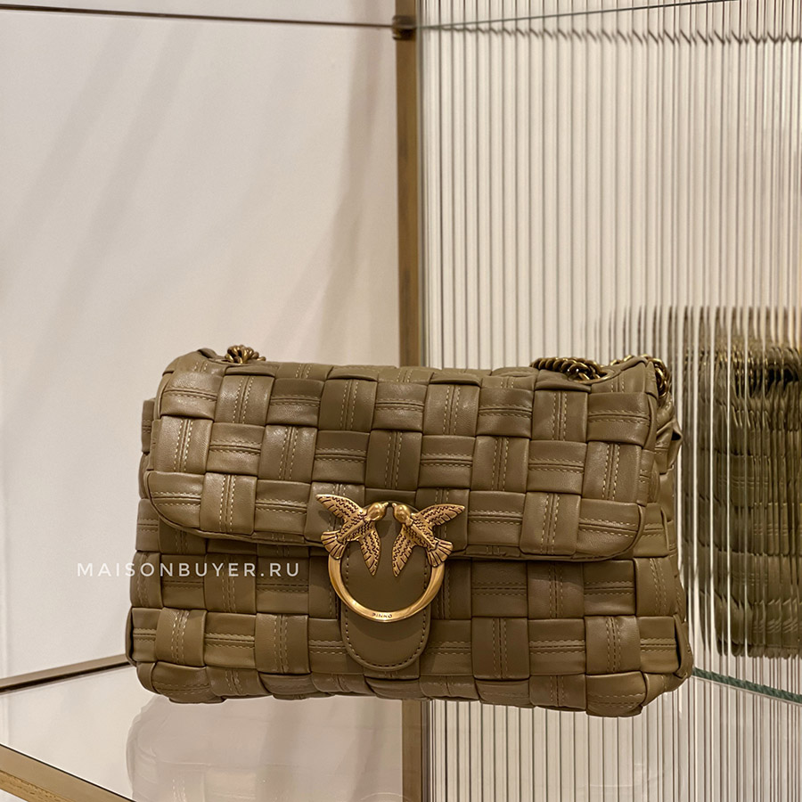 сумка PINKO CLASSIC LOVE PUFF WEAVE AW'21/22 цвет OLIVE / Оливковый PIPUFFWEAVE30M