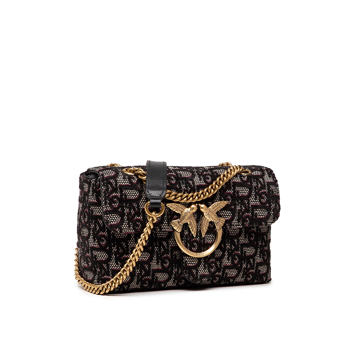 сумка PINKO MINI LADY PUFF LOGO MONOGRAM AW'21/22 цвет BLACK/PURPLE PILADYPUFF25S