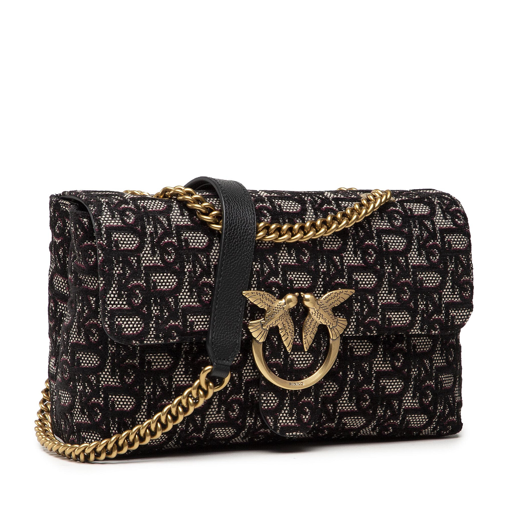 сумка PINKO CLASSIC LADY PUFF LOGO MONOGRAM AW'21/22 цвет BLACK/PURPLE PILADYPUFF25M