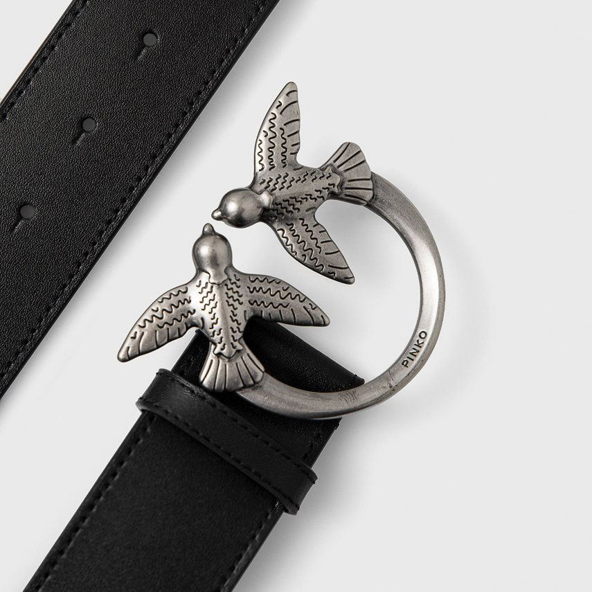 ремень PINKO LOVE BIRDS 4 cm LIMOUSINE BLACK SILVER / Черный BLLOVEBIRDS074CM