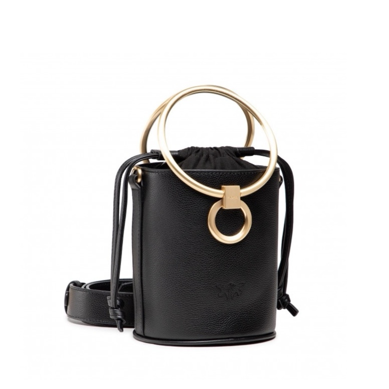 сумка PINKO SMALL BUCKET HUDGE RINGS AW21/22 NERO LIMOUSINE PIBUCKET01S
