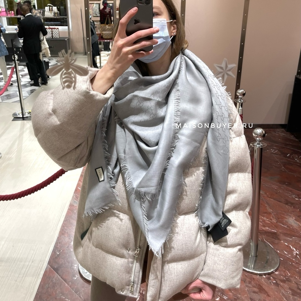 шаль GUCCI SHAWL 135x135 Pearl grey / светло-серый