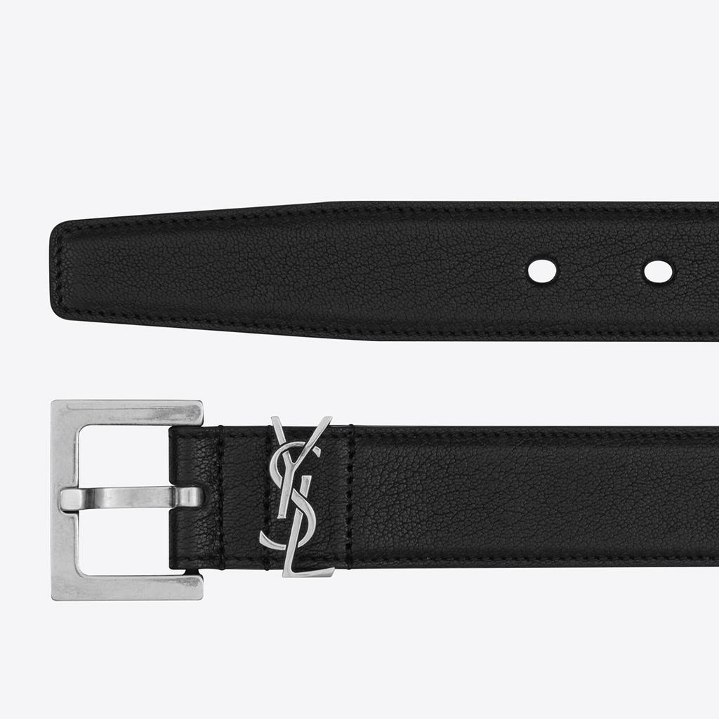 SAINT LAURENT CASSANDRE BELT IN CALF LEATHER 3 cm Silver Black