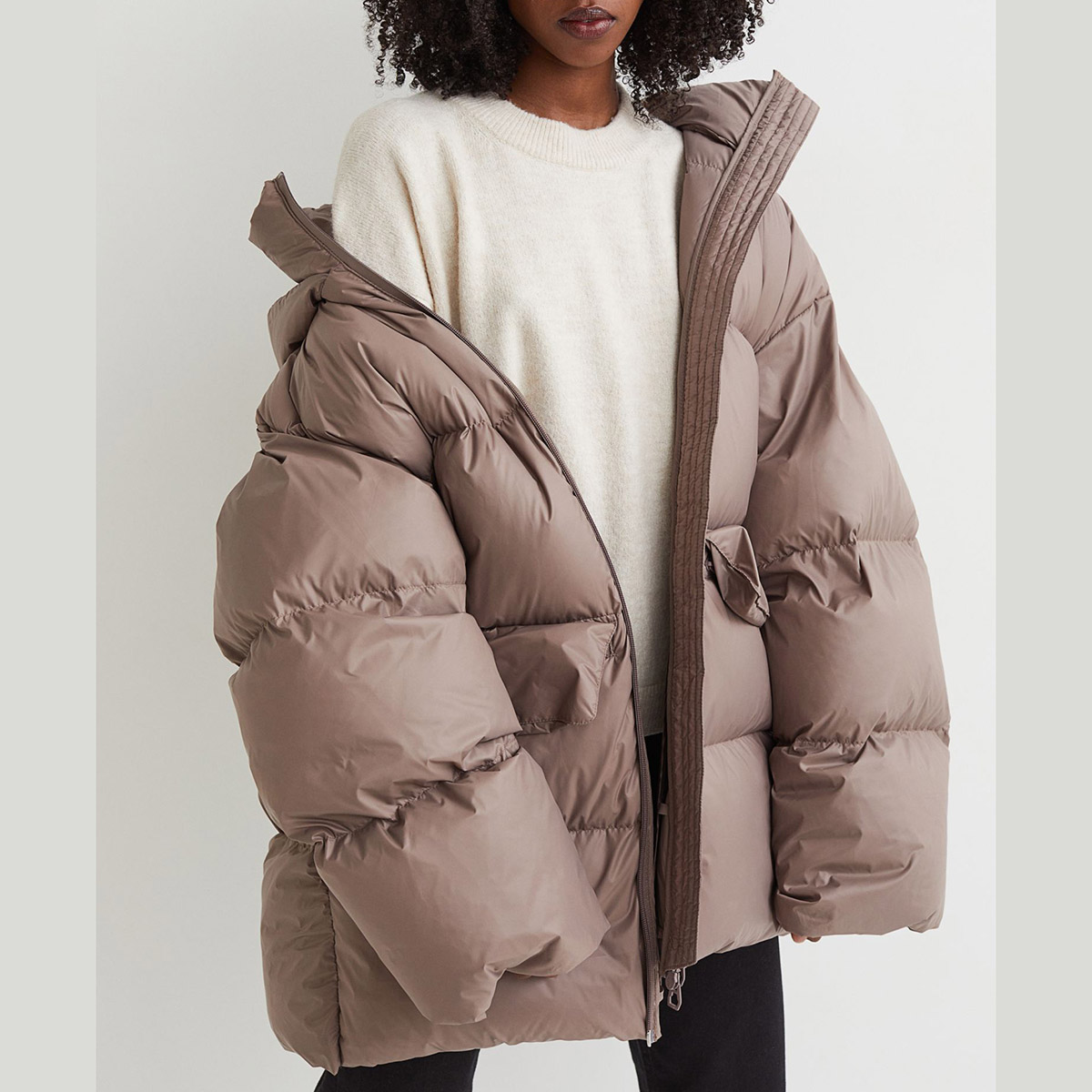 оверсайз пуховик H&M PREMIUM SELECTION DOWN JACKET Taupe / Серо- беж