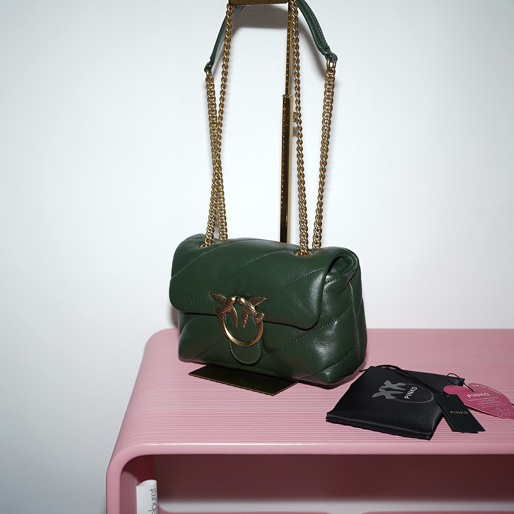 сумка PINKO LOVE MINI PUFF MAXI QUILT 8 CL X67Q Verde Bottiglia / Green