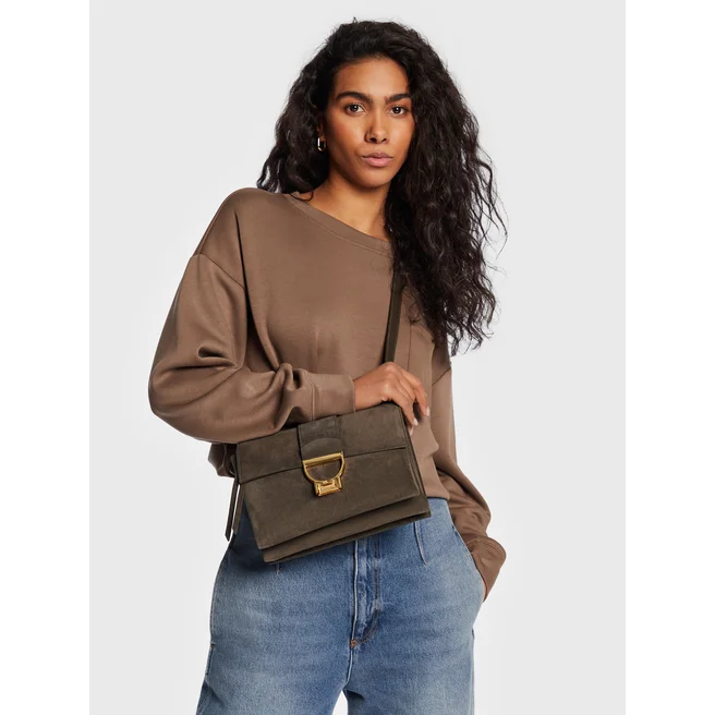 COCCINELLE ARLETTIS SUEDE SHOULDER BAG Bark / Темный серо-зеленый