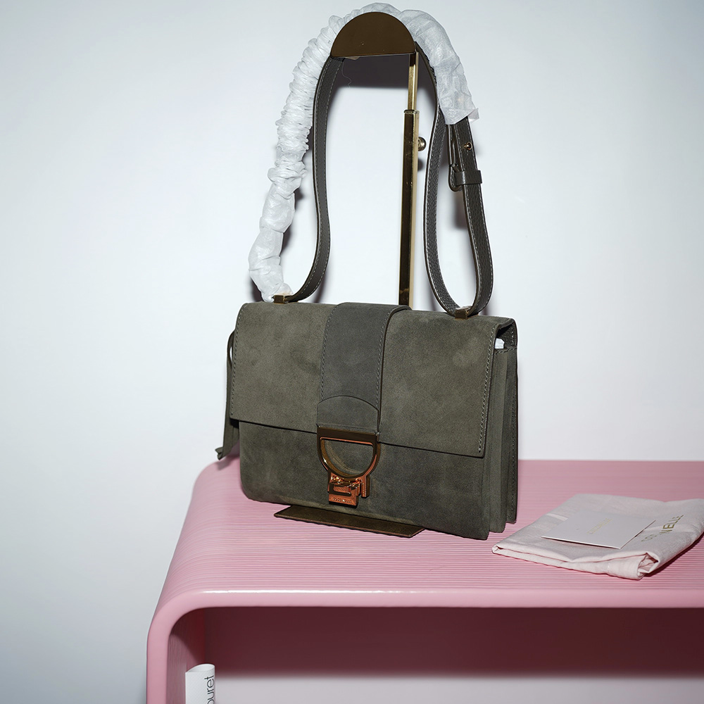 COCCINELLE ARLETTIS SUEDE SHOULDER BAG Bark / Темный серо-зеленый