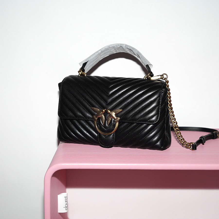 PINKO LOVE LADY PUFF BAG CHEVRON CL BLACK-ANTIQUE GOLD / Черный