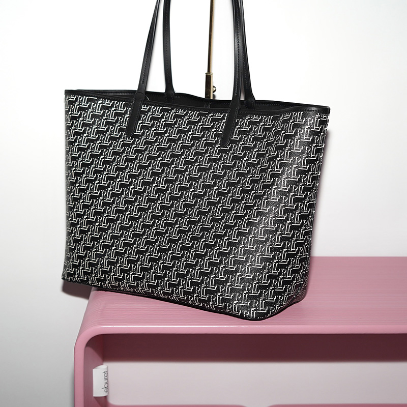 LAUREN RALPH LAUREN  COATED CANVAS MEDIUM COLLINS TOTE Black