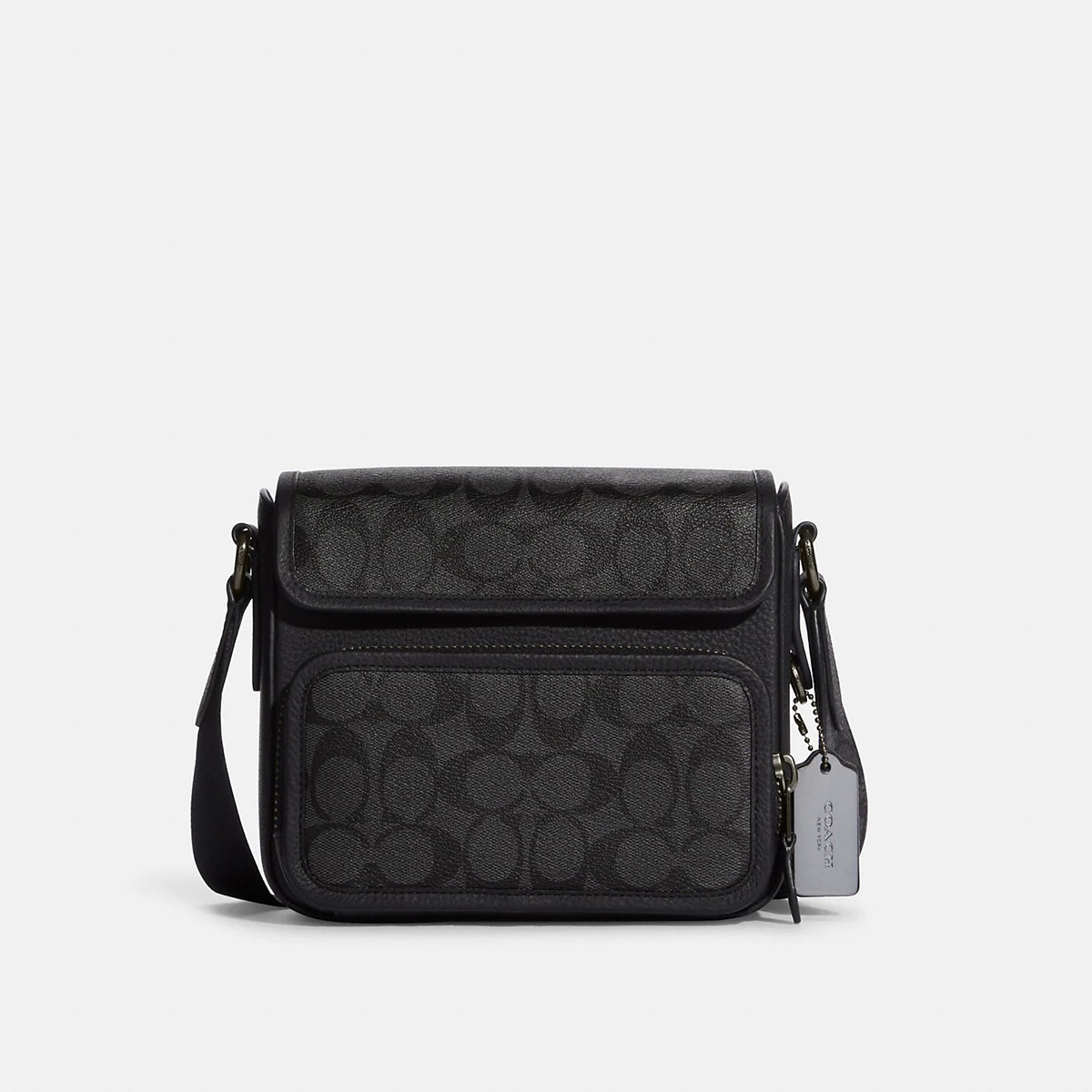 COACH SULLIVAN FLAP CROSSBODY IN SIGNATURE CANVAS Gunmetal/Charcoal/Black
