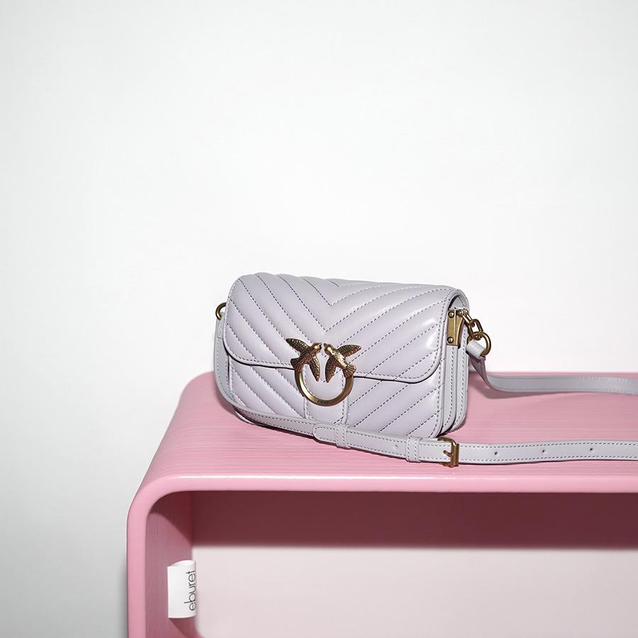 PINKO BABY BELL CHEVRON FL SHEEP NAPPA +VIT.SETA Grigio Perla / Grey / Серо-лиловый