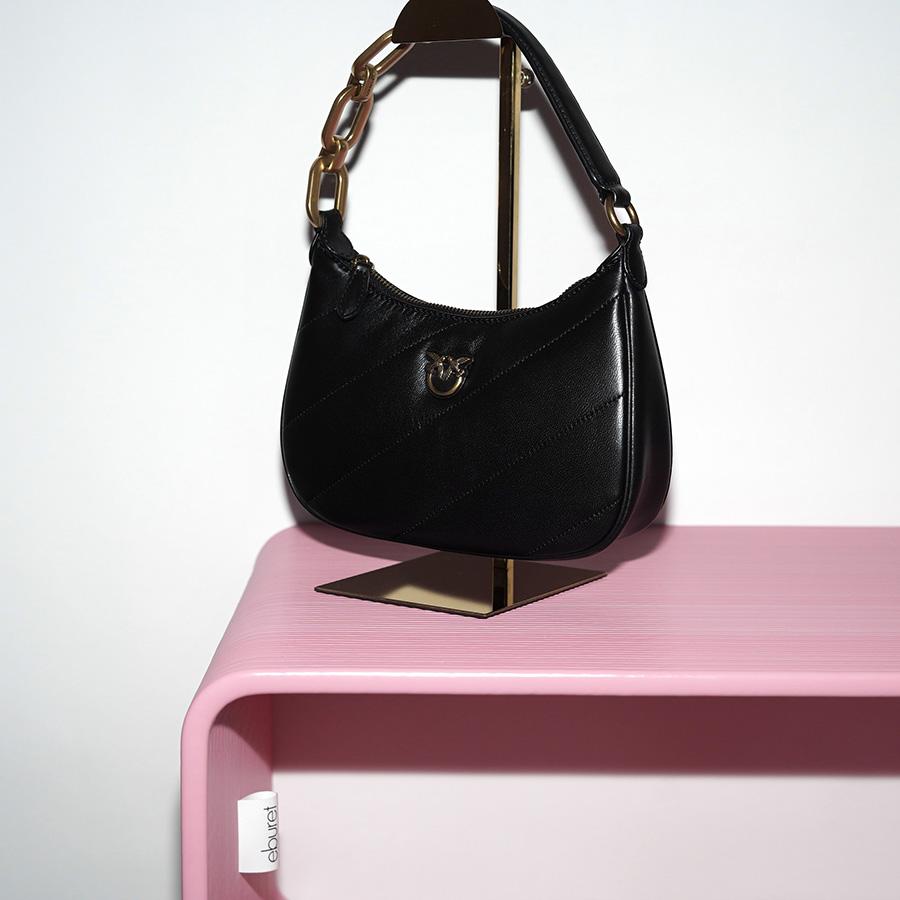 PINKO MINI LOVE BAG HALF MOON MAXI QUILT Nero limousine / Black / Черный