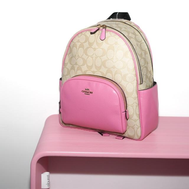 COACH COURT BACKPACK IN SIGNATURE CANVAS Im/Light Khaki/Petunia