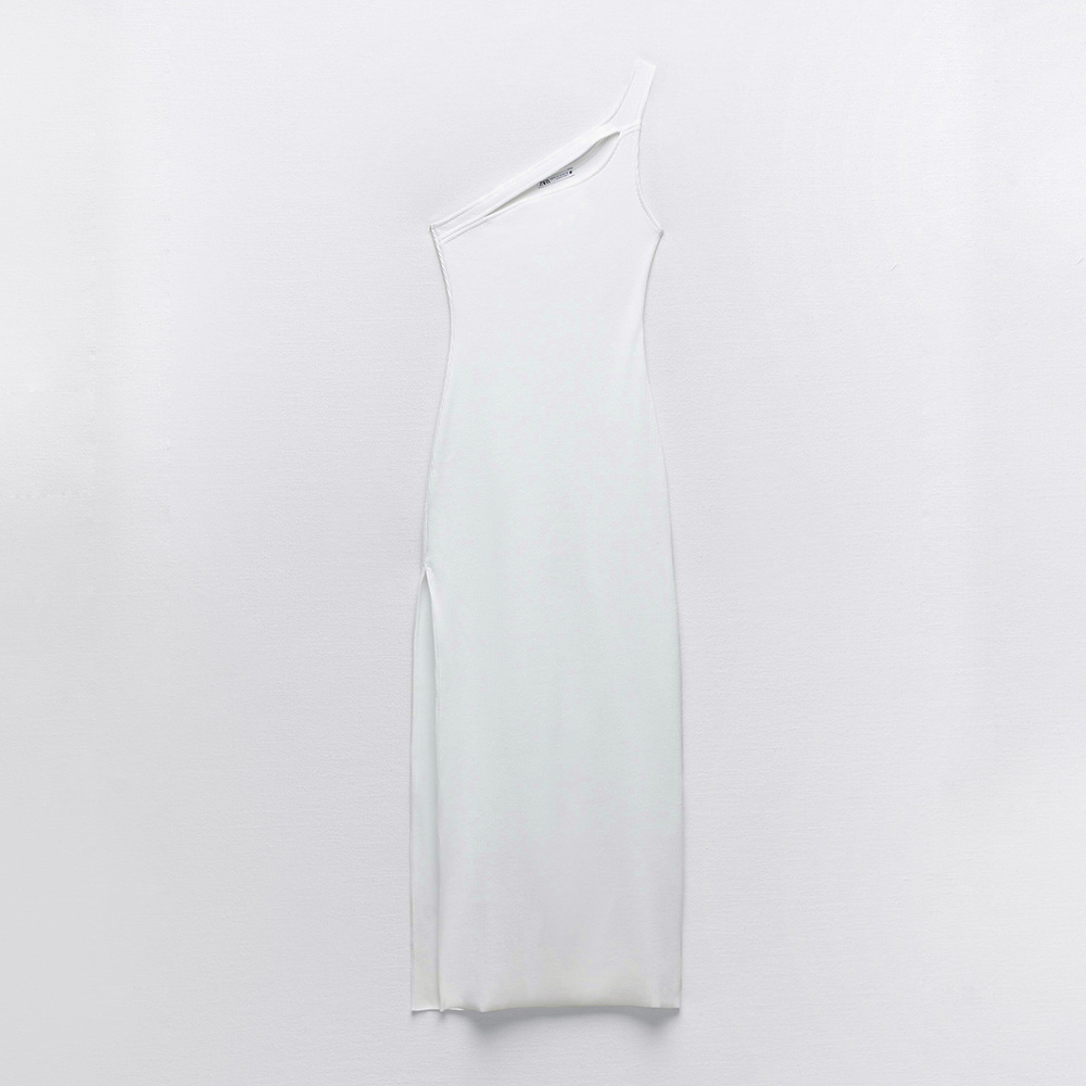 ZARA RIBBED LONG DRESS WITH CUT-OUT DETAIL WHITE M00252