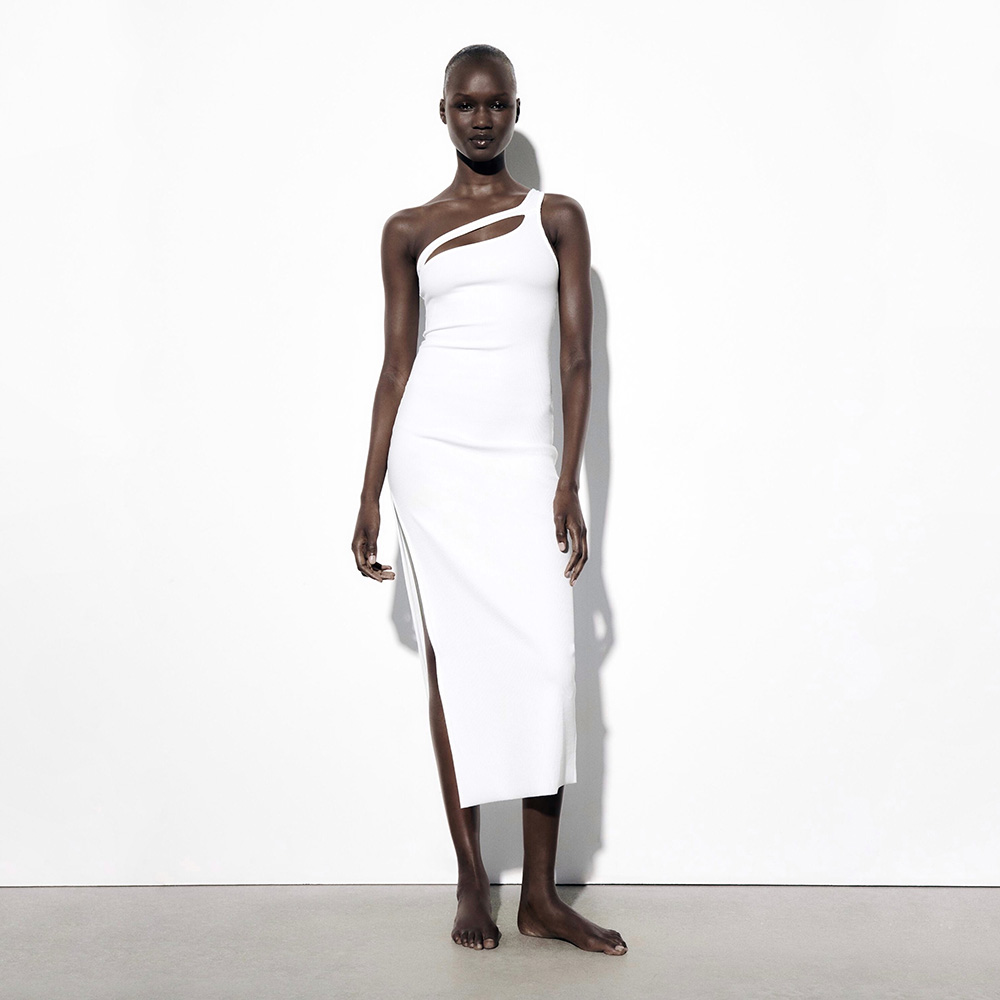ZARA RIBBED LONG DRESS WITH CUT-OUT DETAIL WHITE M00252