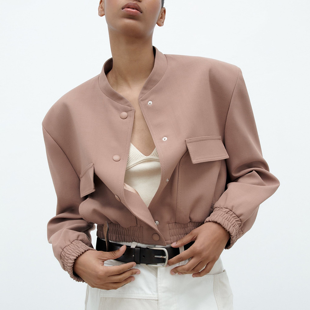 ZARA MAXI BOMBER JACKET WITH POCKETS BEIGE-PINK 2779/446/942